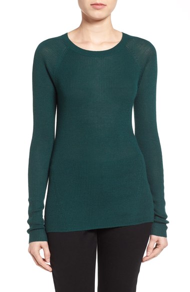 Halogen Ribbed Merino Blend Top (Regular & Petite) Green Ponderosa Nordstrom anniversary sale women's sweaters