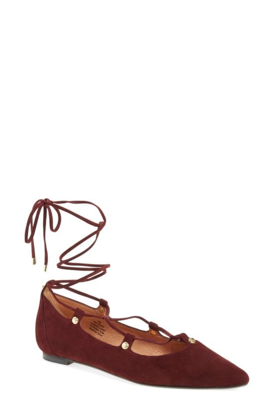 Halogen® 'Owen' Pointy Toe Ghillie Flat (Women) Bordeaux Suede Nordstrom anniversary sale women's shoes