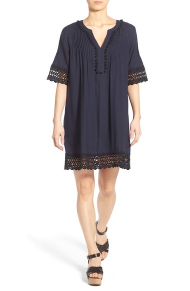 Hinge Pom Pom Trim Shift Dress Navy Blazer  tunic dresses summer 2016