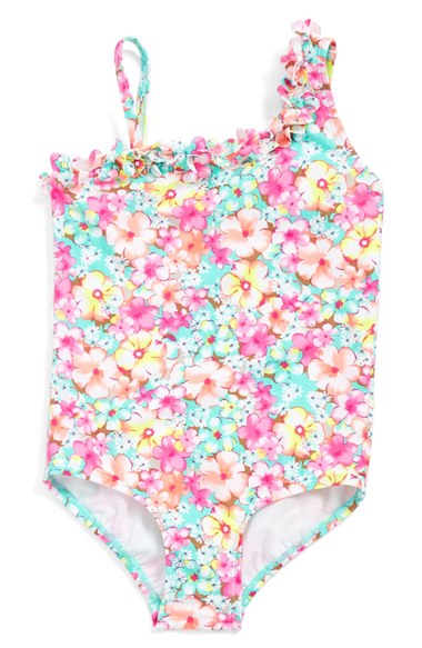 Hula Star 'Bathing Beauty' Floral Print One-Piece Swimsuit (Toddler Girls & Little Girls) Mermaid Blue Nordstrom anniversary sale toddler girls