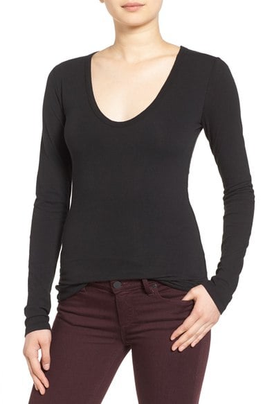 James Perse Round V-Neck Long Sleeve Tee Black Nordstrom anniversary sale women's shirts tops