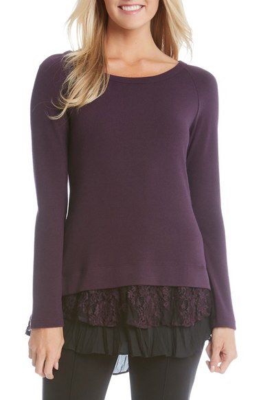 Karen Kane Lace Inset Sweater Eggplant Nordstrom anniversary sale women's sweaters 