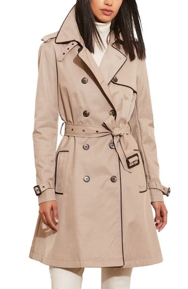 Lauren Ralph Lauren Faux Leather Trim Trench Coat (Regular & Petite) Coat Nordstrom anniversary sale women's jackets