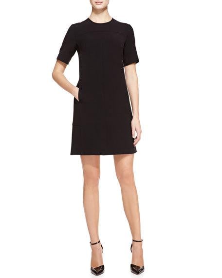 Lela Rose Short-Sleeve Seamed Tunic Dress, Black tunic dresses summer 2016