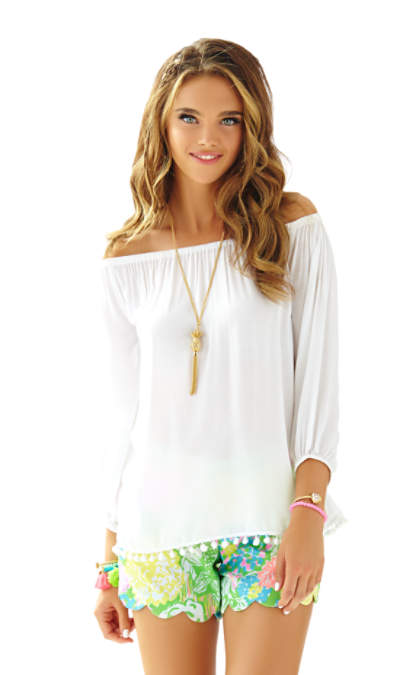 Lilly Pulitzer ENNA OFF SHOULDER TOP  pom poms Resort White lilly pulitzer 4th of july presents event sale summer 2016 fashion