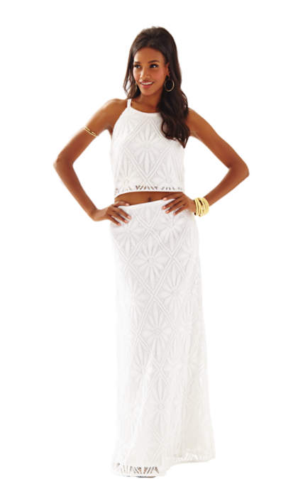 Lilly Pulitzer NICOLE LACE TOP & MAXI SKIRT SET Resort White Delray Diamond Lace lilly pulitzer 4th of july presents event