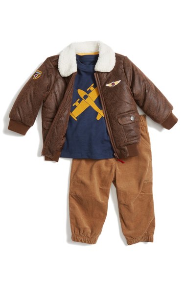 Little Me 'Aviator' Bomber Jacket, Top & Pants (Baby Boys) Brown Multi Nordstrom anniversary sale baby boy