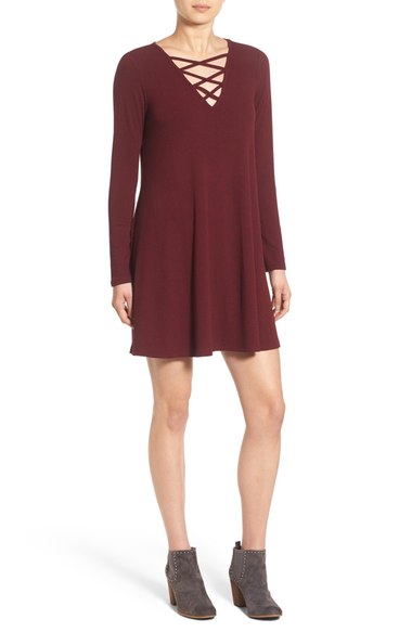 Love, Fire Long Sleeve Rib Knit Dress Burgundy Nordstrom anniversary sale women's dresses