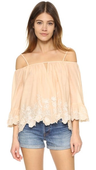 Love Sam Camille Embroidered Off The Shoulder Top Blush Shopbop designer boutique sale