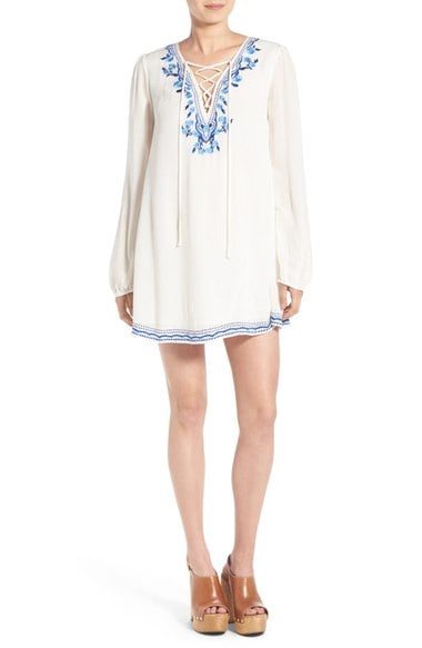 Lovers + Friends 'Dance With Me' Embroidered Lace-Up Tunic Dress Ivory tunic dresses summer 2016