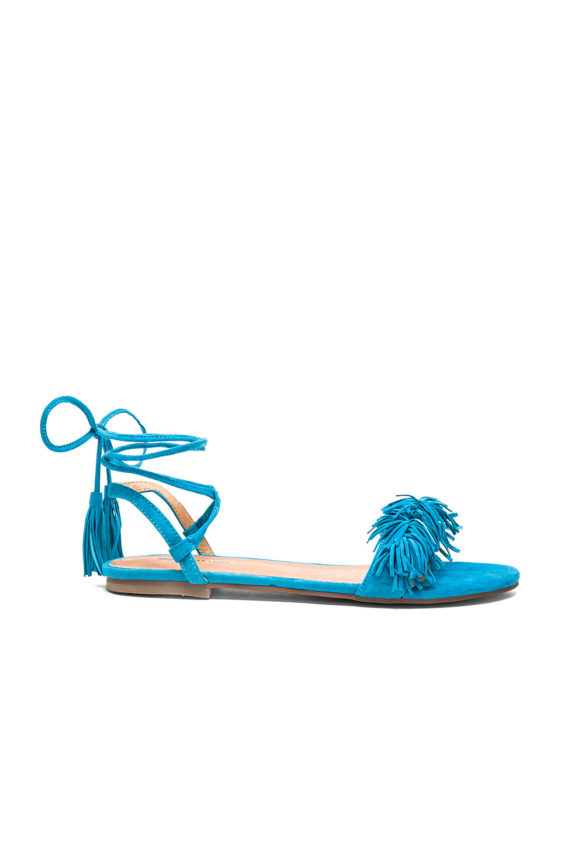 MATIKO Delilah Flat Fringe Sandals Teal summer flat fringe sandals casual 