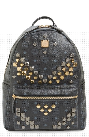 MCM 'Medium Stark - Visetos' Studded Backpack Black designer backpacks back to school 2016 high school students college students