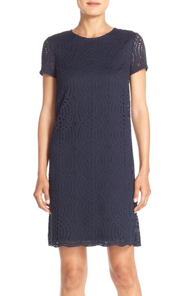 Maggy London Crochet Lace Shift Dress (Regular & Petite) Navy Blue lace dresses summer wedding guest season 2016