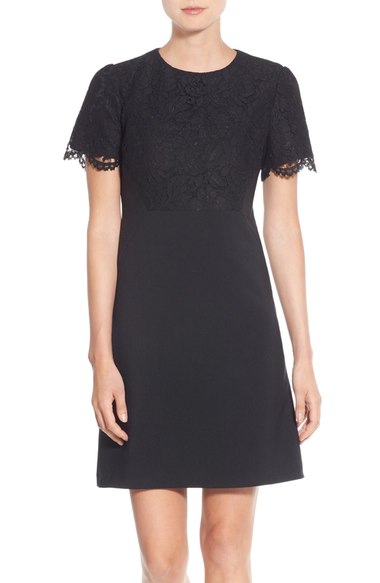 Maggy London Lace Accent Crepe Fit & Flare Dress (Regular & Petite) Black Nordstrom anniversary sale women's dresses 2016