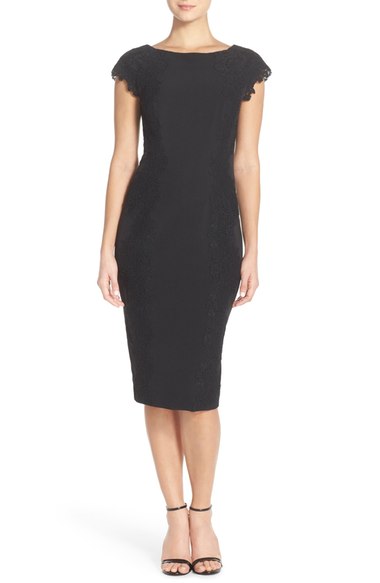 Maggy London Lace Detail Crepe Sheath Dress (Regular & Petite) Black