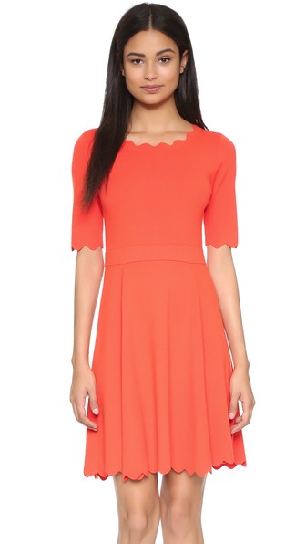 Milly Scallop Ballet Flare Dress Flame fit and flare dresses summer wedding guest