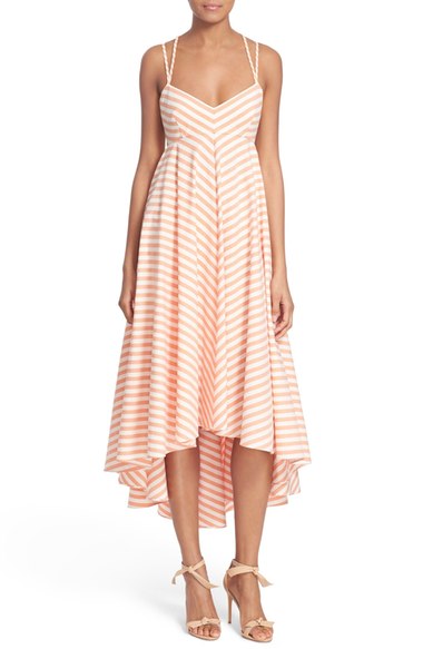 Milly Strappy Stripe Maxi Dress Orange high low hem dresses summer
