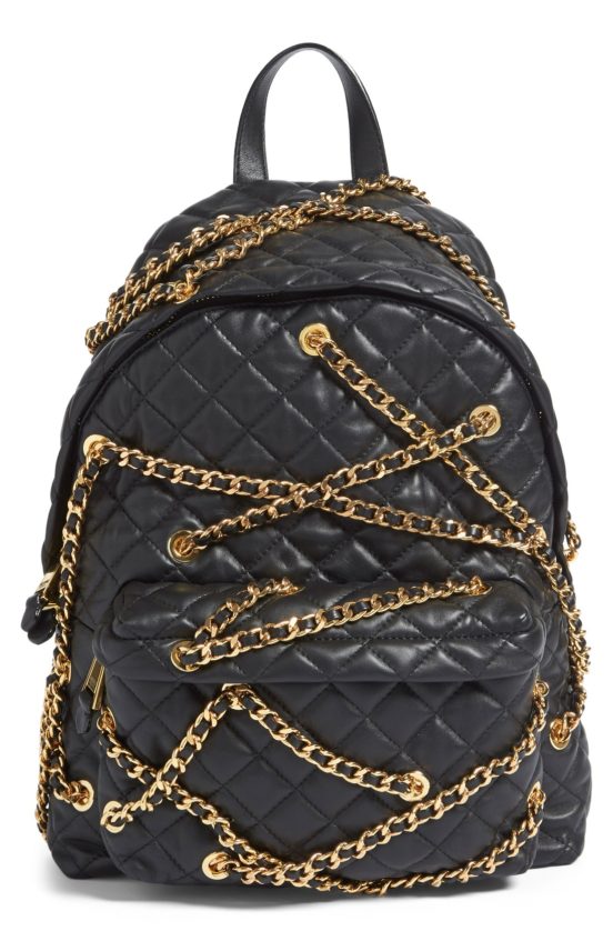 Moschino 'Letters' Chain Wrapped Quilted Leather Backpack Black Gold