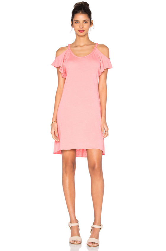Nation LTD Cassandra Cold Shoulder Dress in Guava cold shoulder dresses for summer wedding guest season