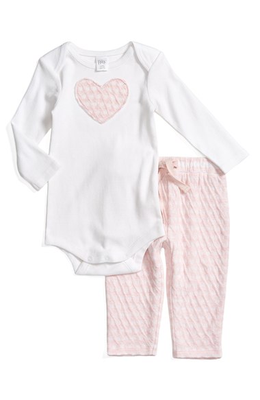 Nordstrom Baby Heart Appliqué Bodysuit & Pants Set (Baby Girls) White Pink Heart Nordstrom anniversary sale 