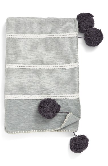 Nordstrom at Home 'Feather Stripe' Throw Blanket Pom Pom Grey Silk Nordstrom Anniversary Sale