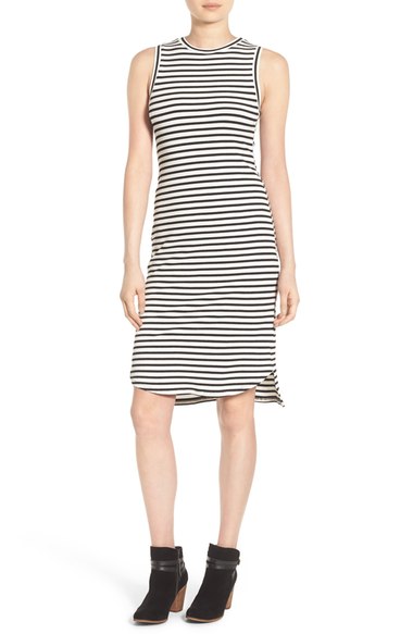 One Clothing Rib Knit Sleeveless Midi Dress Ivory Black Stripe Nordstrom anniversary sale women's dresses 