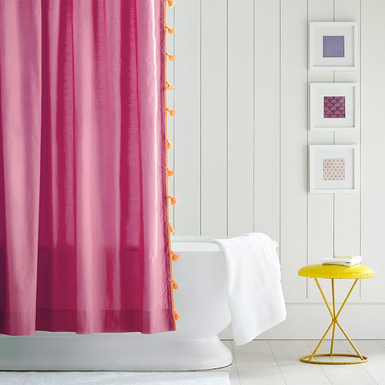 PB Teen Color on Color Tassel Shower Curtain Pink pottery barn teen friends and family sale