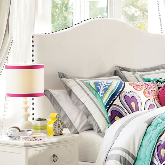 PB Teen Raleigh Camelback Upholstered Headboard Nailhead Trim pottery barn teen friends and family sale
