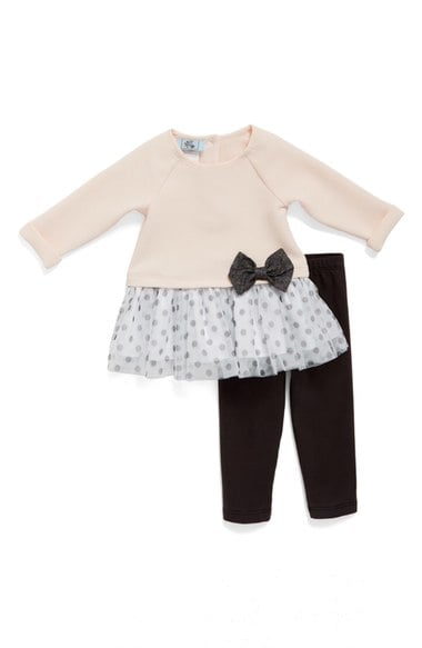 Pippa & Julie Polka Dot Tulle Hem Top & Leggings Set (Baby Girls) Pink Grey Nordstrom anniversary sale baby girl