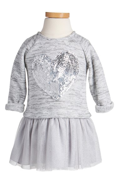 Pippa & Julie Sequin Heart Sweater Dress (Baby Girls) Grey Nordstrom anniversary sale 