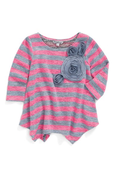 Pippa & Julie Stripe Knit Top with Flower Appliqués (Toddler Girls, Little Girls & Big Girls) Pink Grey Nordstrom anniversary sale toddler girls