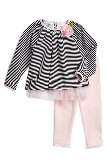 Pippa & Julie Tulle Swing Top & Leggings Set (Baby Girls) Black White Nordstrom anniversary sale baby girl