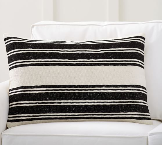 Pottery Barn AWNING STRIPE DHURRIE LUMBAR PILLOW COVER Black Navy pottery barn pillows sale 30% off july 30 31 2016