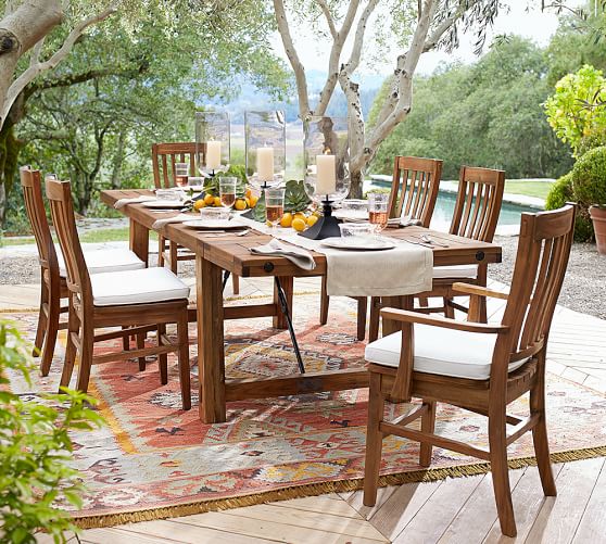 Pottery Barn BENCHWRIGHT OUTDOOR RECTANGULAR EXTENDING DINING TABLE & CHAIR SET pottery barn summer warehouse clearance sale