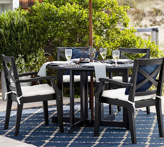 Pottery Barn HAMPSTEAD PAINTED ROUND DROP-LEAF DINING TABLE & CHAIR SET - BLACK pottery barn outdoor furniture sale extra 15% off