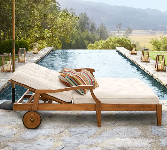 Pottery Barn HAMPSTEAD TEAK DOUBLE CHAISE - HONEY pottery barn outdoor furniture sale extra 15% off