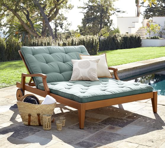 Pottery Barn HAMPSTEAD TEAK DOUBLE CHAISE - HONEY pottery barn summer warehouse clearance sale