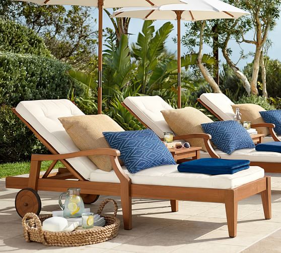 Pottery Barn HAMPSTEAD TEAK SINGLE CHAISE - HONEY pottery summer warehouse clearance sale