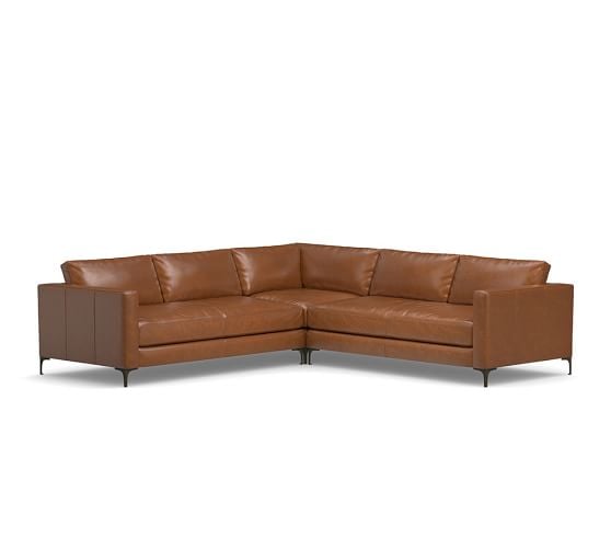 Pottery Barn JAKE LEATHER 3-PIECE L-SHAPED SECTIONAL Vintage Caramel