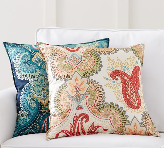 Pottery Barn LINDEN PRINT SILK PILLOW COVER Ivory or Blue Multi pottery barn pillows 30% off sale