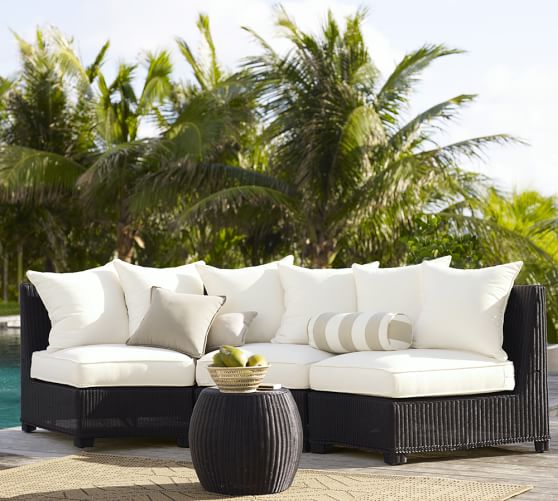 Pottery Barn PALMETTO ALL-WEATHER WICKER ROUNDED SECTIONAL SET - BLACK pottery barn outdoor furniture sale extra 15% off sale
