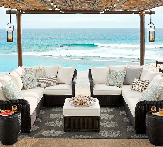 Pottery Barn PALMETTO ALL-WEATHER WICKER SECTIONAL SET - BLACK pottery barn outdoor furniture sale extra 15% off sale