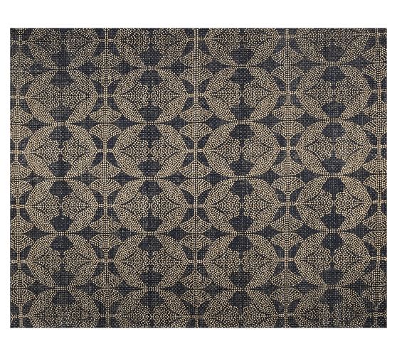 Pottery Barn ROSIE PRINTED NATURAL FIBER RUG - BLACK pottery barn summer warehouse clearance sale