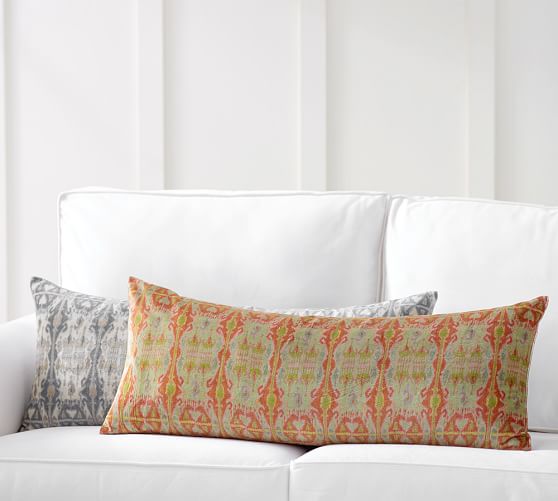 Pottery Barn SONJA IKAT PRINT VELVET LUMBAR PILLOW COVER Neutral Multi Warm Multi pottery barn 30% off sale