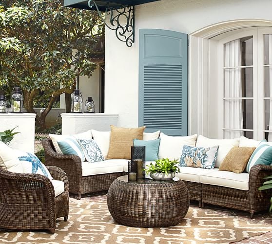 Pottery Barn TORREY ALL-WEATHER WICKER ROLL-ARM SECTIONAL SET - ESPRESSO pottery barn outdoor furniture sale