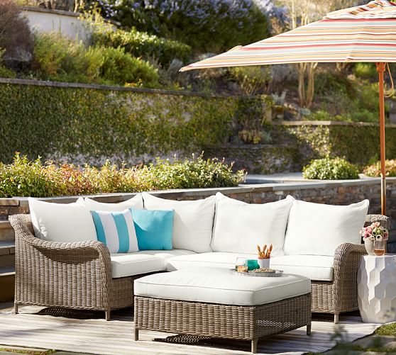 Pottery Barn TORREY ALL-WEATHER WICKER ROLL-ARM SECTIONAL SET - NATURAL pottery barn outdoor furniture sale