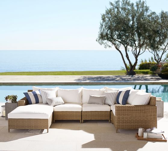 Pottery Barn TORREY ALL-WEATHER WICKER SQUARE-ARM CHAISE SECTIONAL SET - NATURAL pottery barn outdoor furniture extra 15% off sale