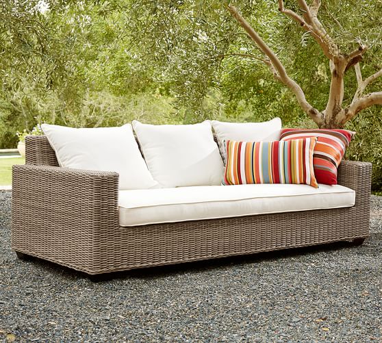 Pottery Barn TORREY ALL-WEATHER WICKER SQUARE ARM SOFA - NATURAL pottery barn outdoor furniture sale extra 15% off mid july mid summer