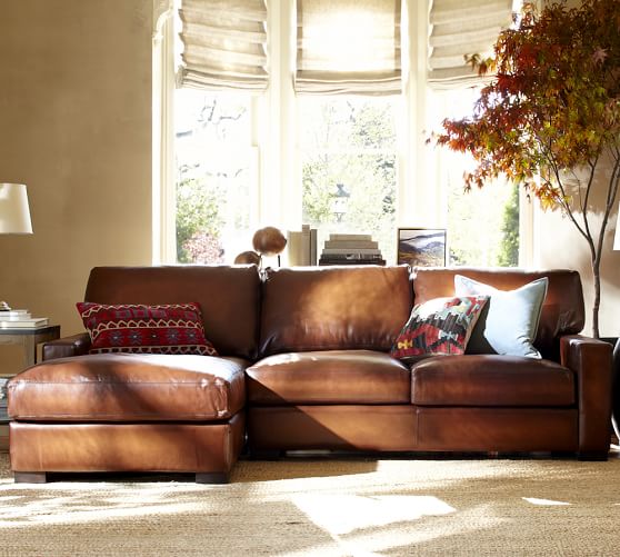 Pottery Barn TURNER SQUARE ARM LEATHER SOFA WITH CHAISE SECTIONAL pottery barn leather furniture sale