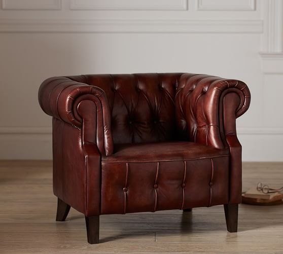 Pottery Barn WESTON LEATHER ARMCHAIR Antiqued Sienna pottery barn summer warehouse clearance sale